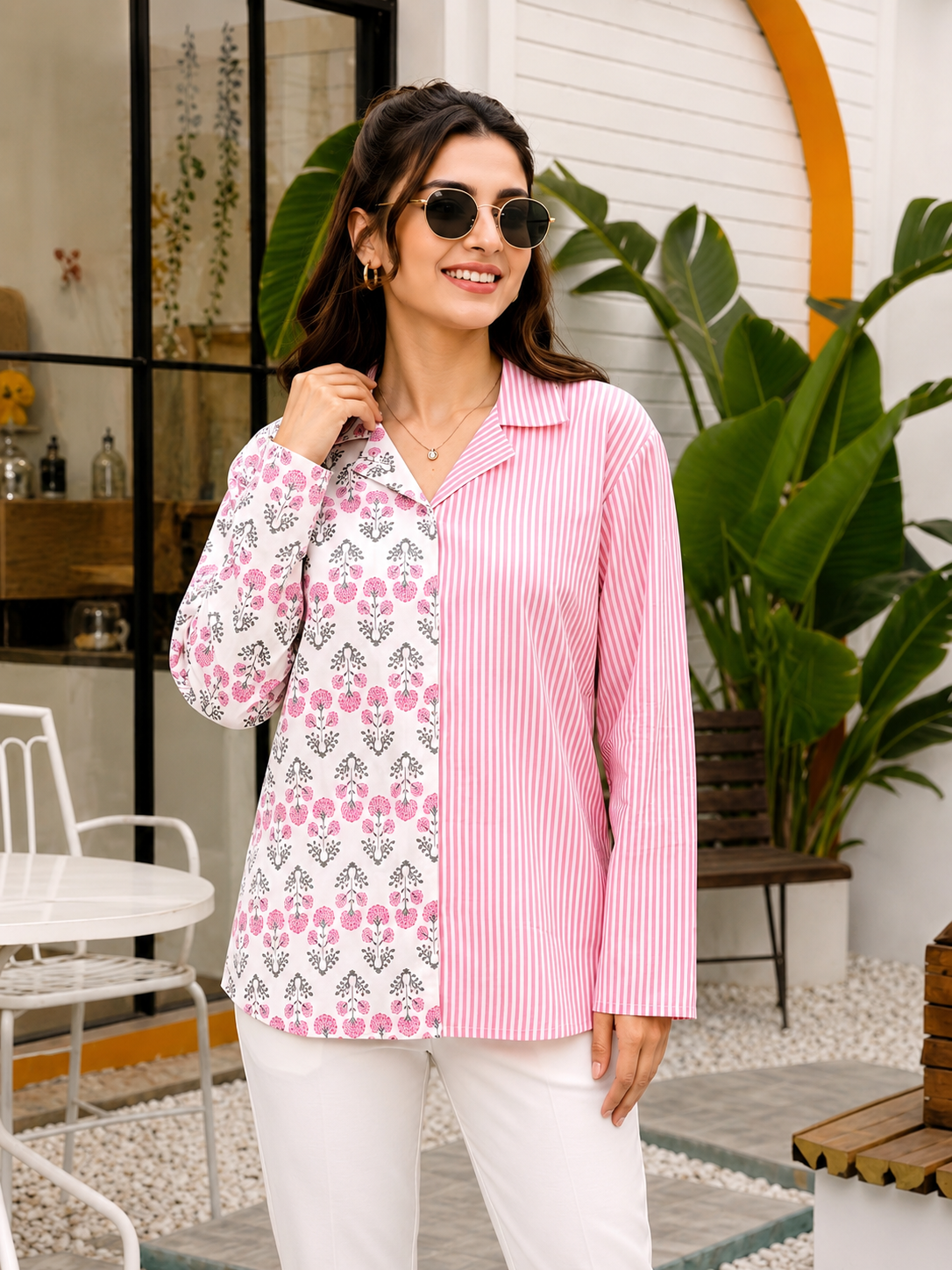 Taraya Half & Half Pink Floral Shirt