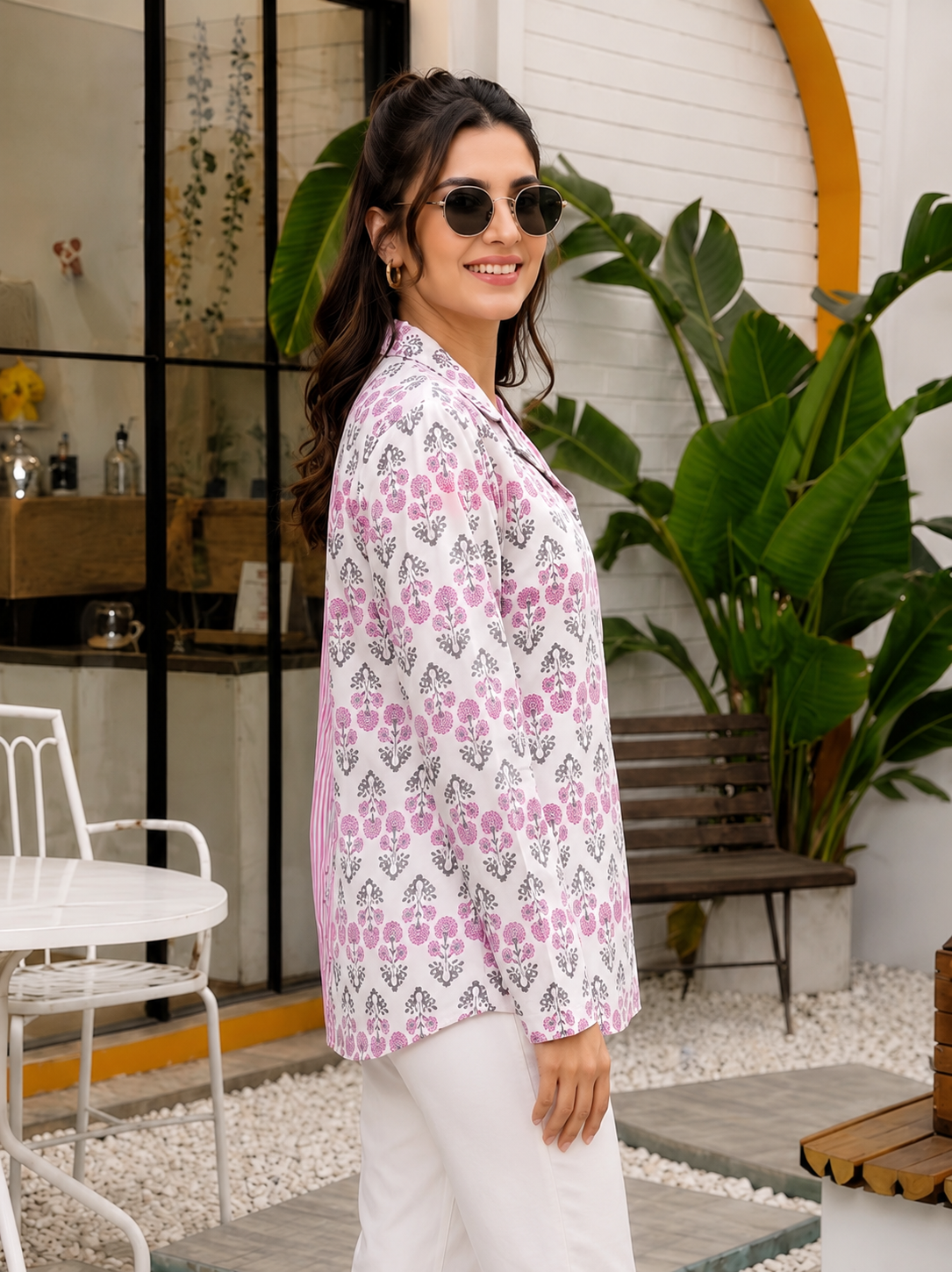 Taraya Half & Half Pink Floral Shirt