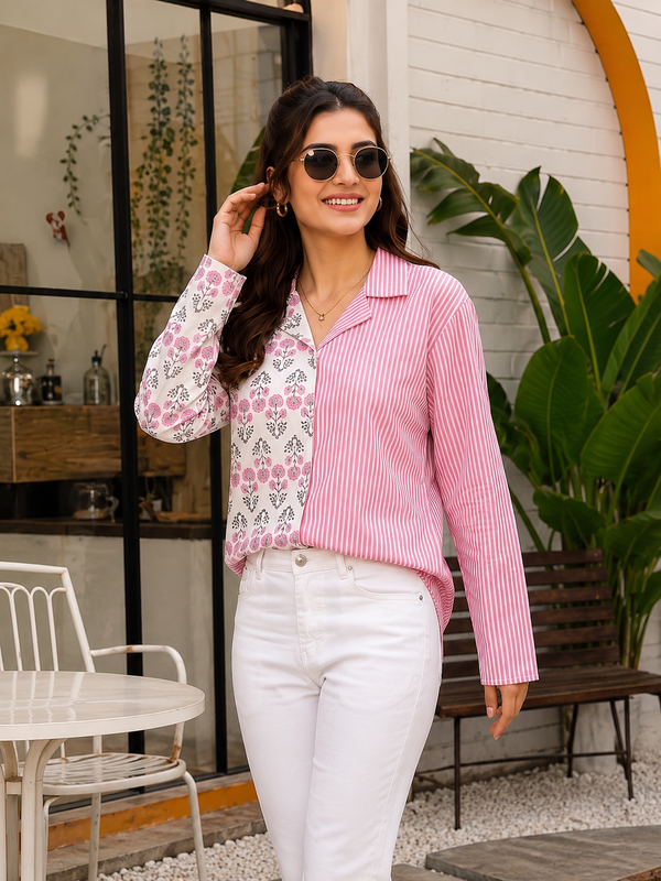 Taraya Half & Half Pink Floral Shirt
