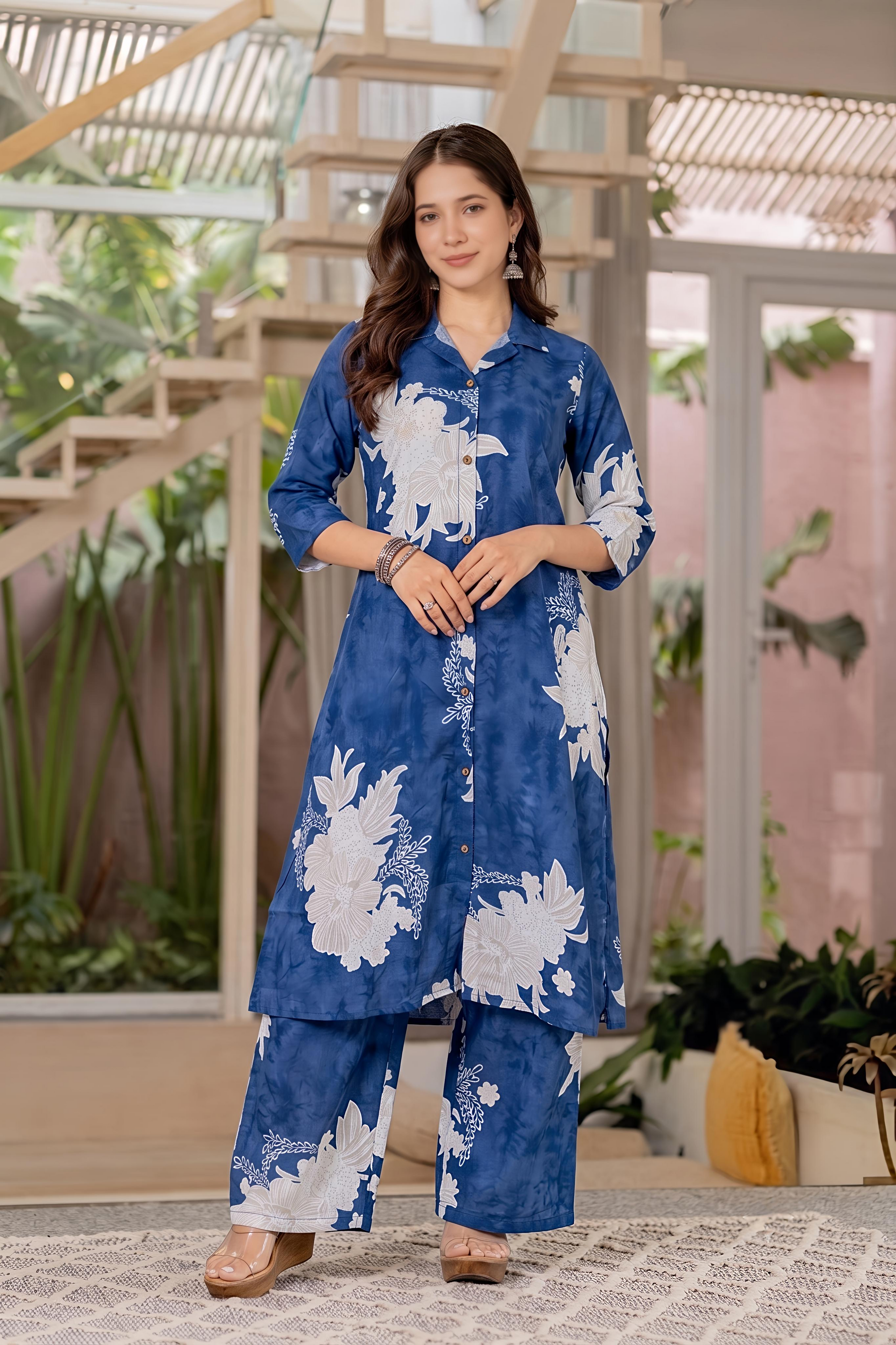 Floral button Down Kurta Set
