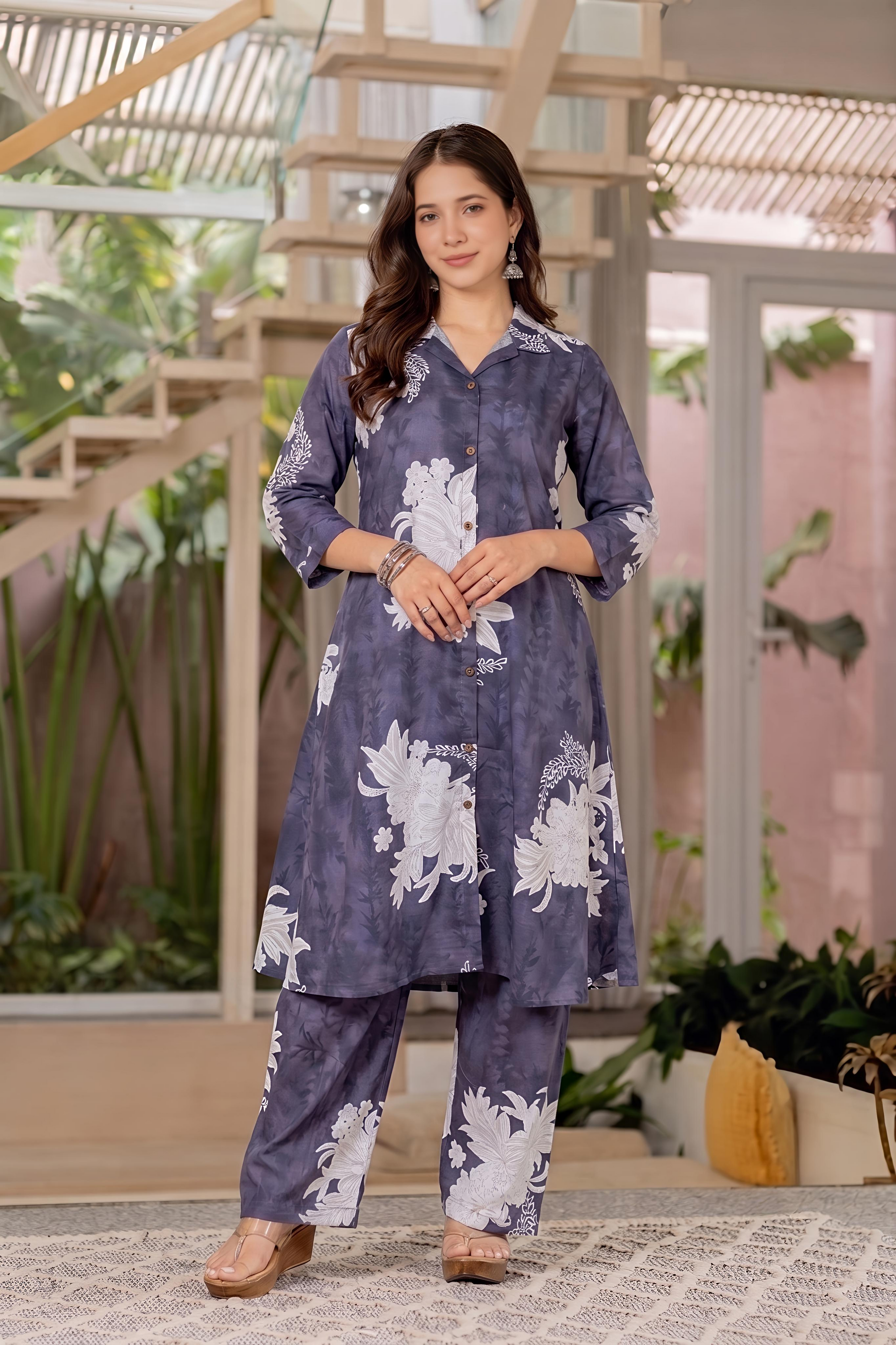 Floral button Down Kurta Set