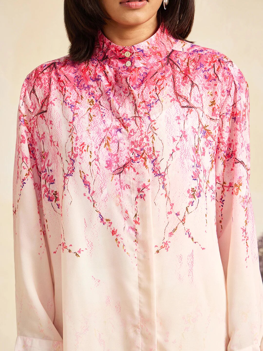 Blush Bloom Mandarin Collar Shirt