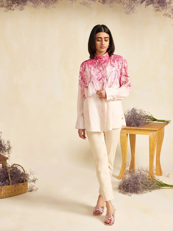 Blush Bloom Mandarin Collar Shirt