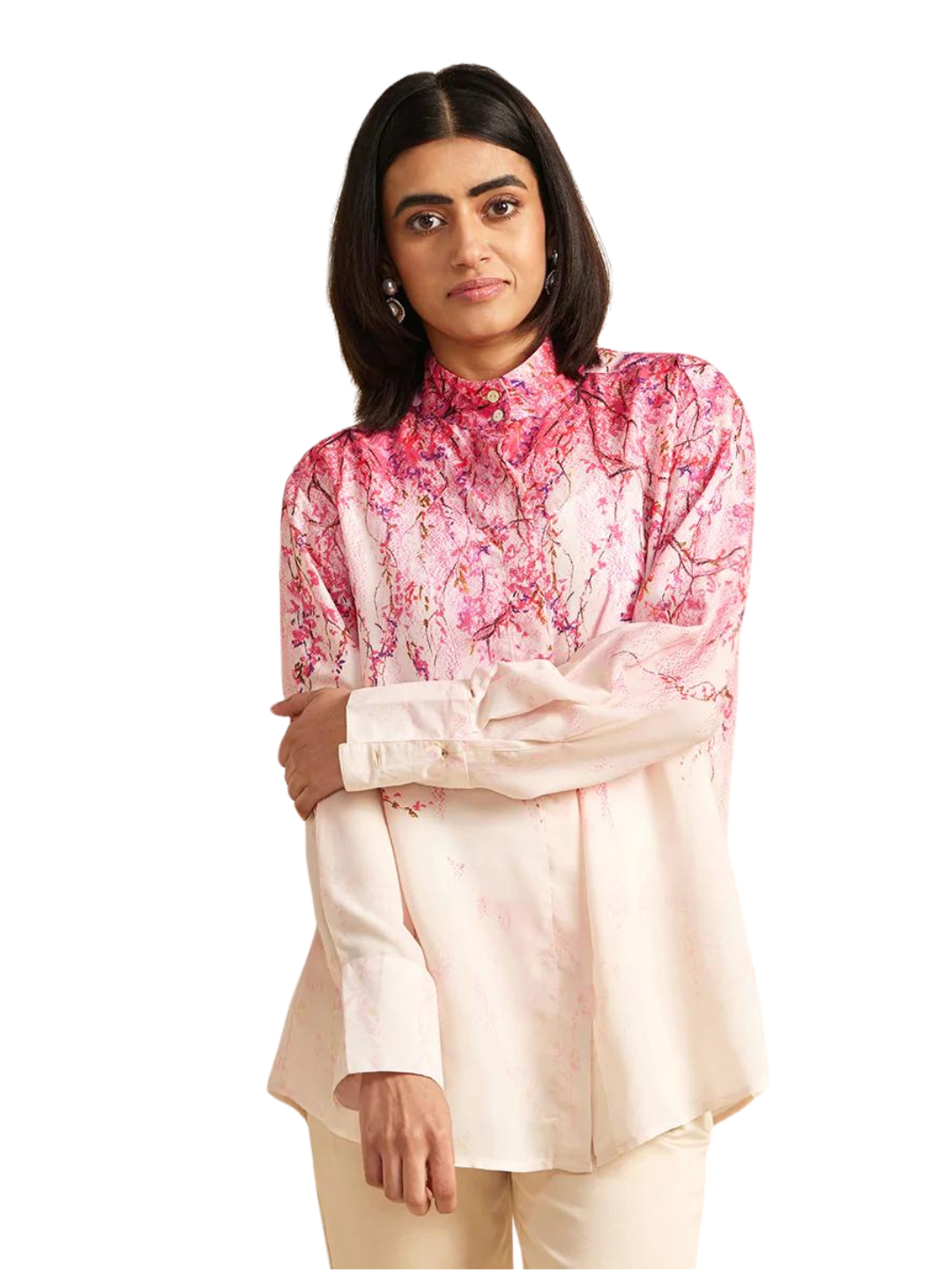 Blush Bloom Mandarin Collar Shirt