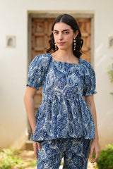 Indigo Paisley Peplum Co-ord Set