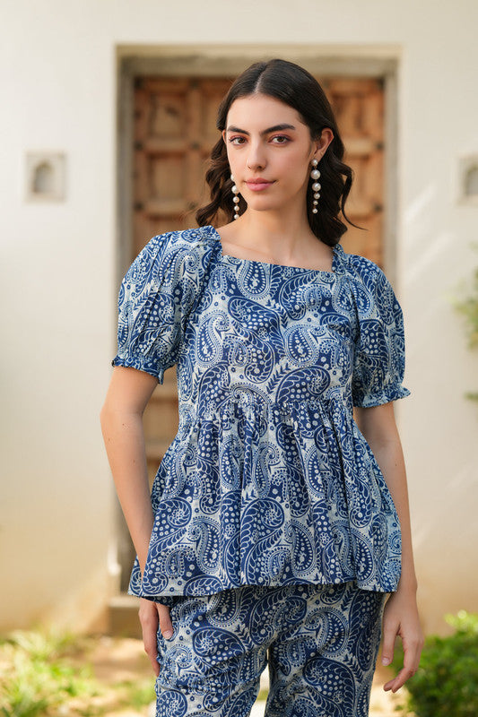 Indigo Paisley Peplum Co-ord Set