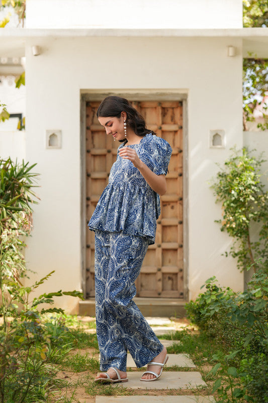 Indigo Paisley Peplum Co-ord Set