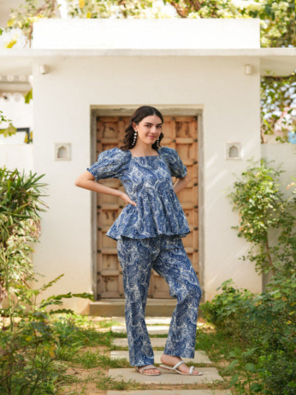 Indigo Paisley Peplum Co-ord Set