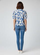 Taraya Blue Blossom Vintage Collar Top