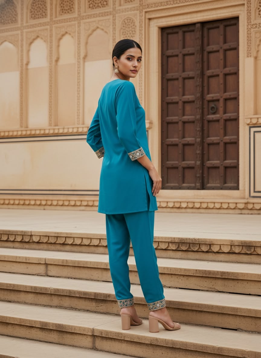 Royal Teal Mirror Work Co-rd Set