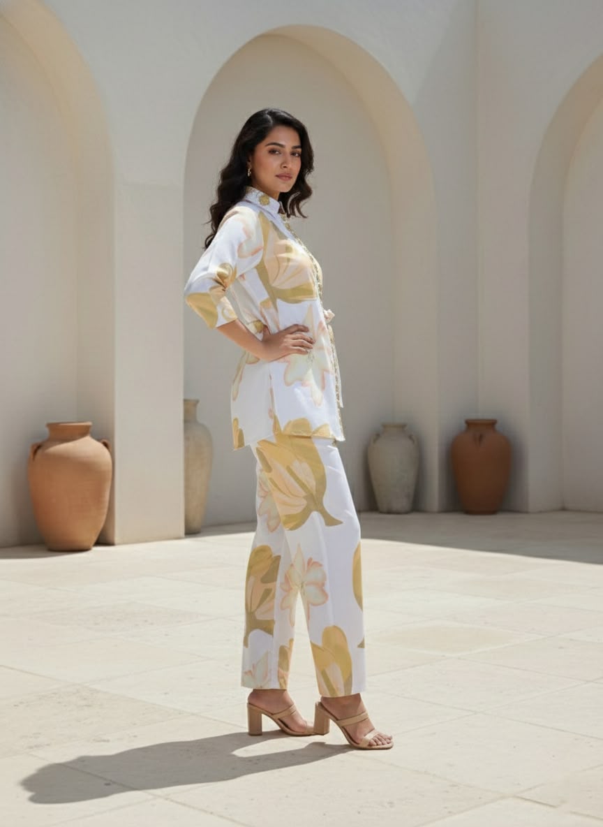 Olive Bloom Tie Waist Co-rd Set