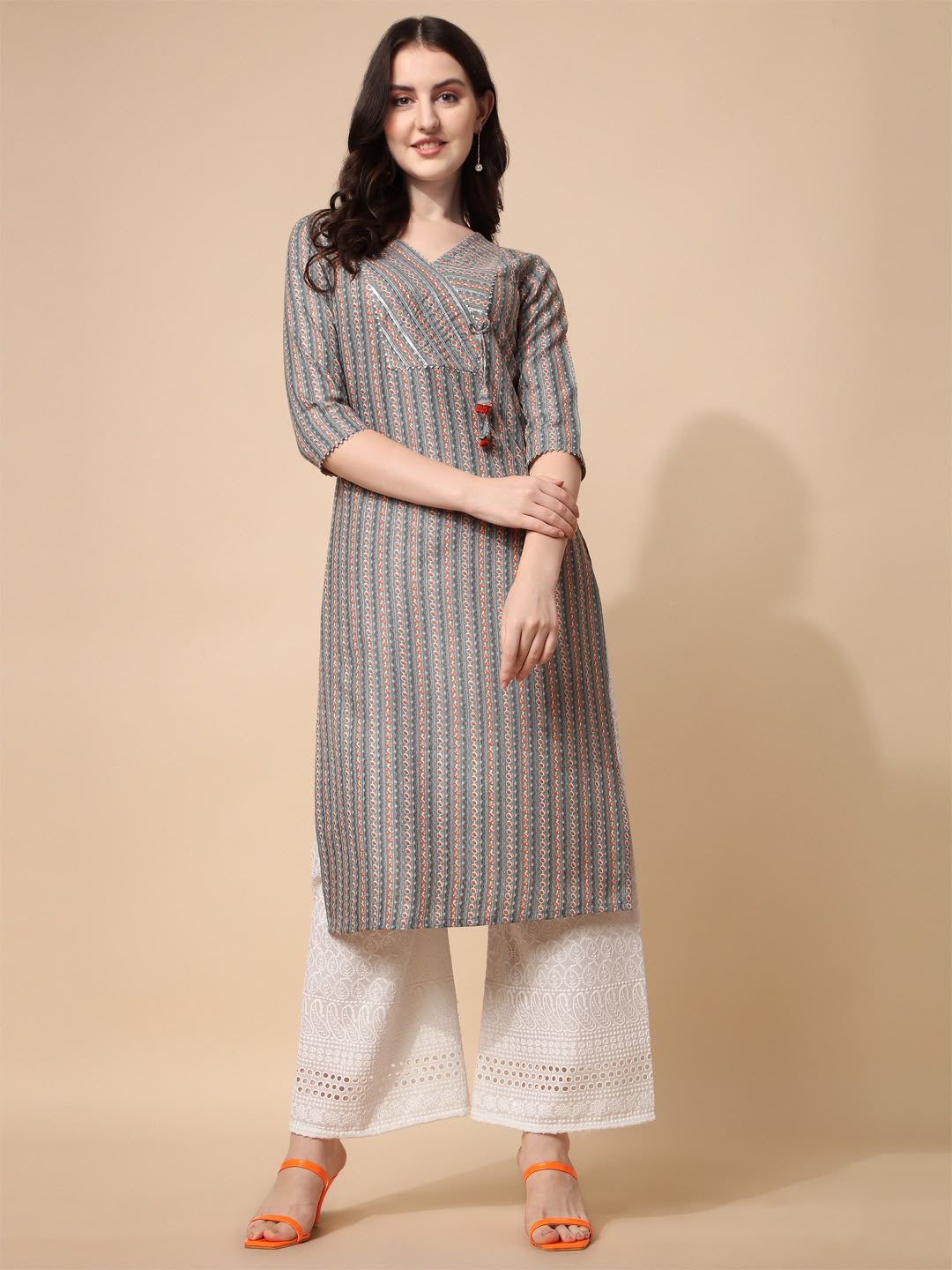 Classic Striped Angrakha Kurta