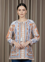 Elegant Blue & Rust Boho Top