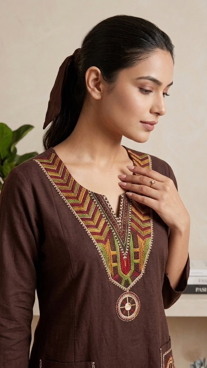 Tayara Earthy Brown Embroidered  Kurta set