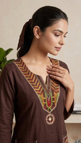 Tayara Earthy Brown Embroidered  Kurta set