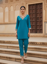 Royal Teal Mirror Work Co-rd Set