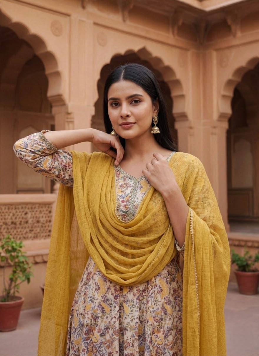Tayara Mustared & Floral Suit Set