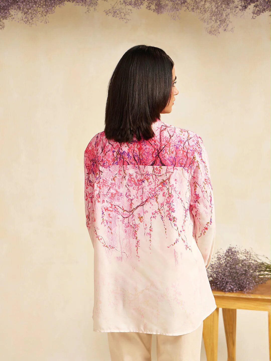 Blush Bloom Mandarin Collar Shirt
