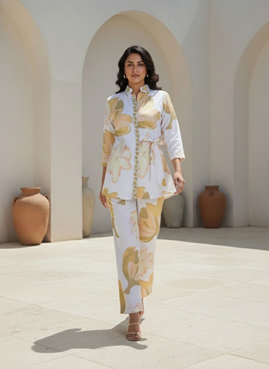 Olive Bloom Tie Waist Co-rd Set