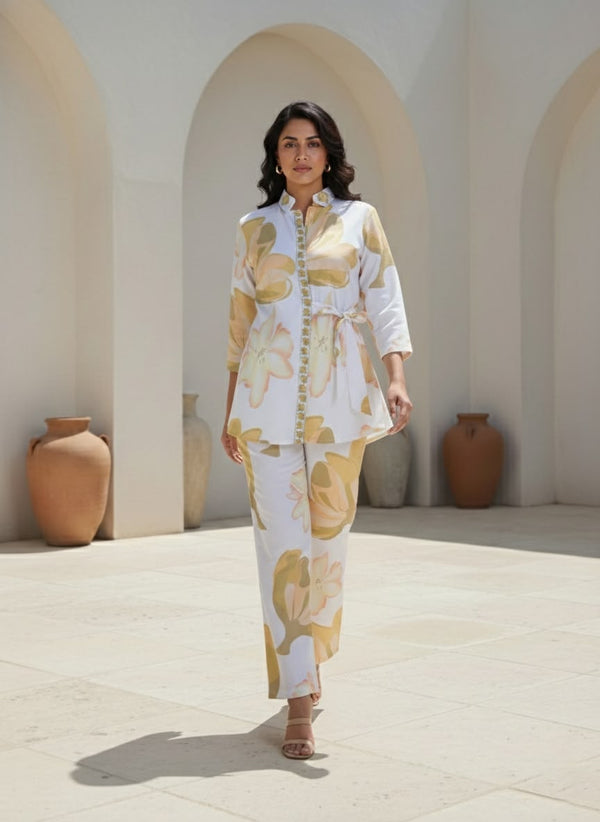 Olive Bloom Tie Waist Co-rd Set