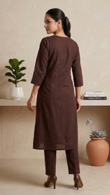 Tayara Earthy Brown Embroidered  Kurta set
