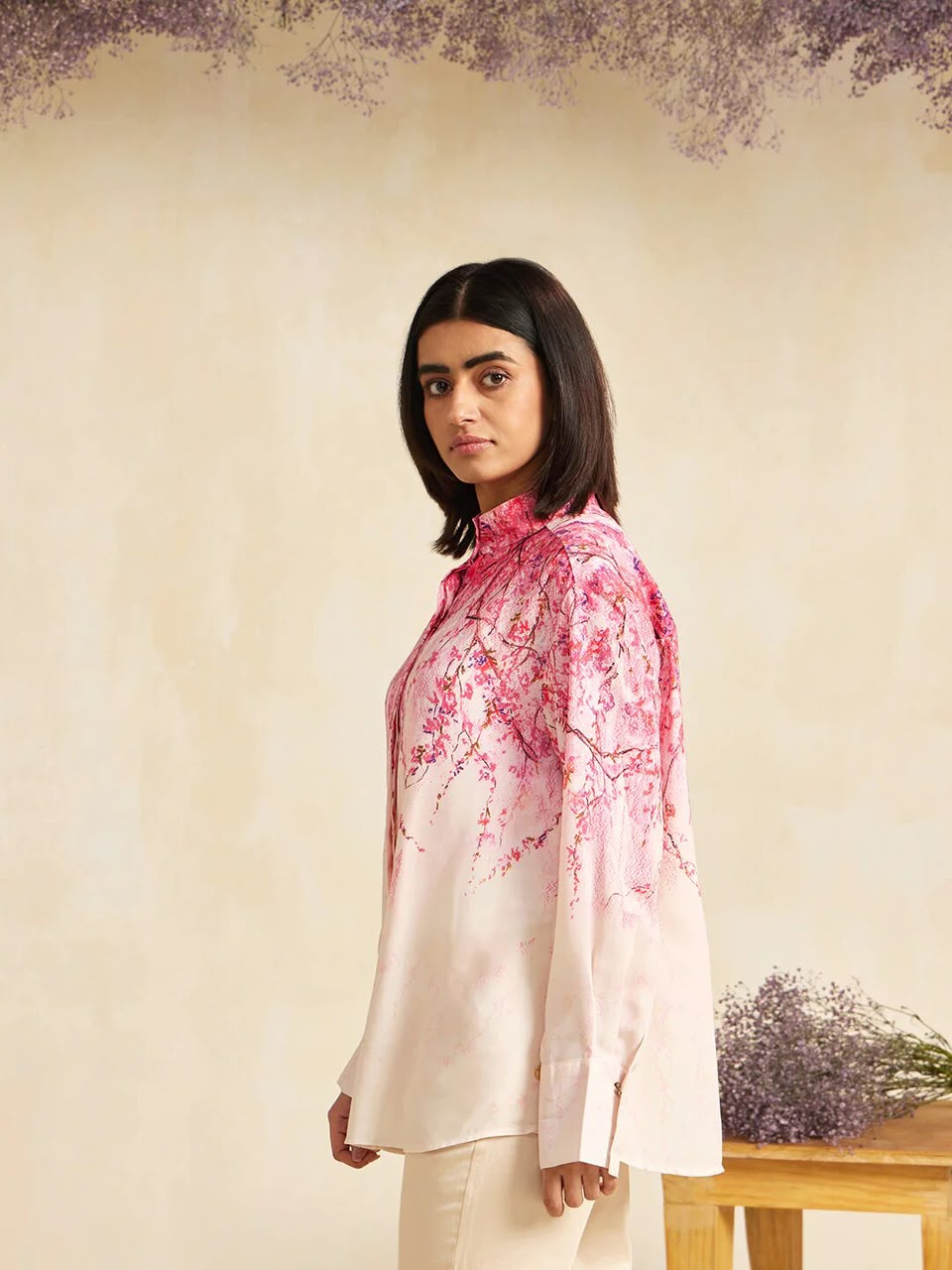 Blush Bloom Mandarin Collar Shirt