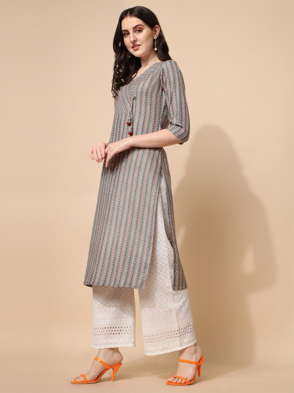 Classic Striped Angrakha Kurta