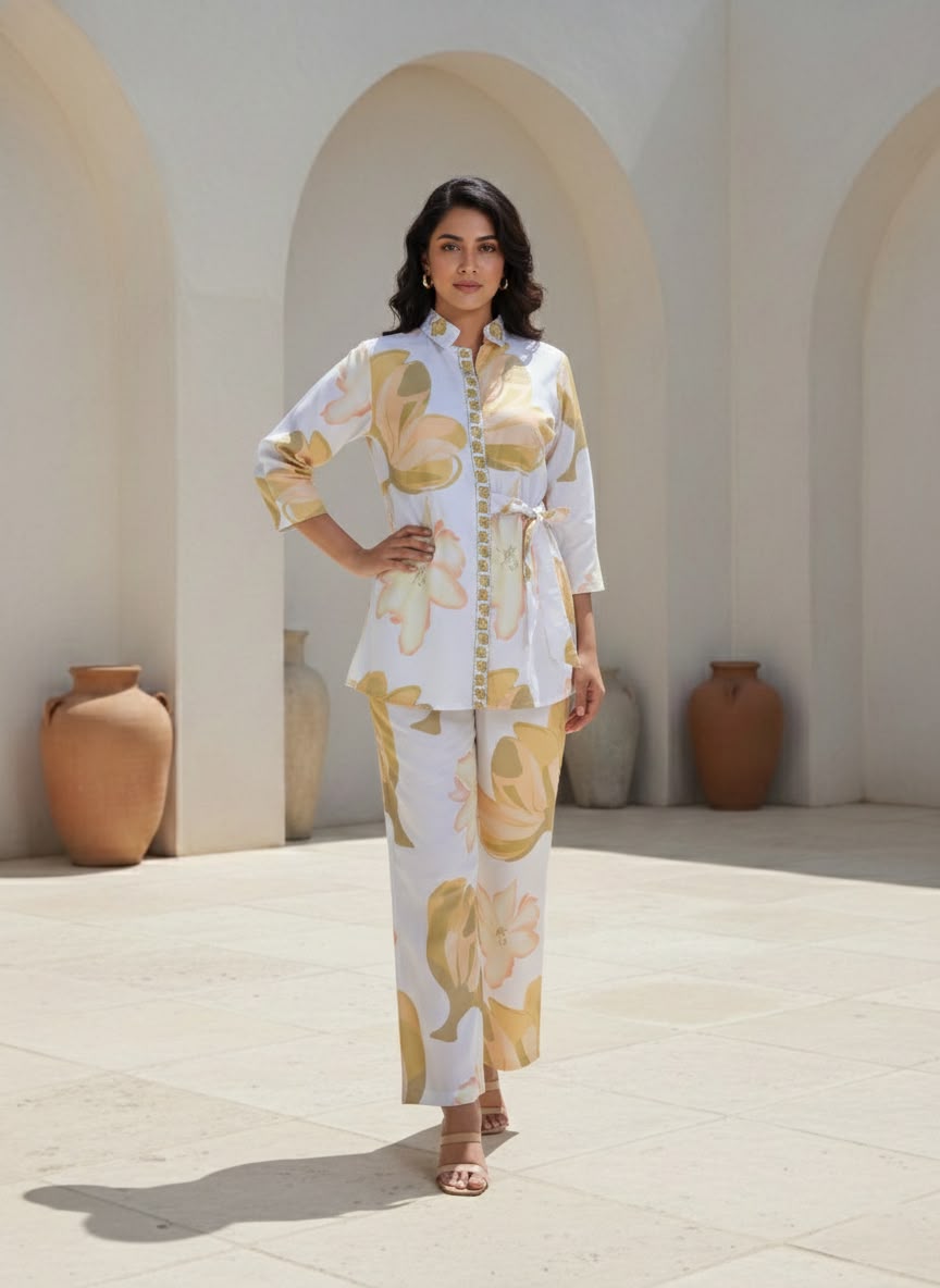Olive Bloom Tie Waist Co-rd Set
