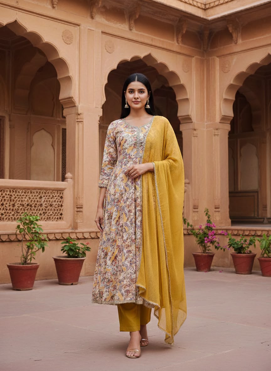 Tayara Mustared & Floral Suit Set