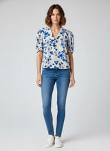 Taraya Blue Blossom Vintage Collar Top