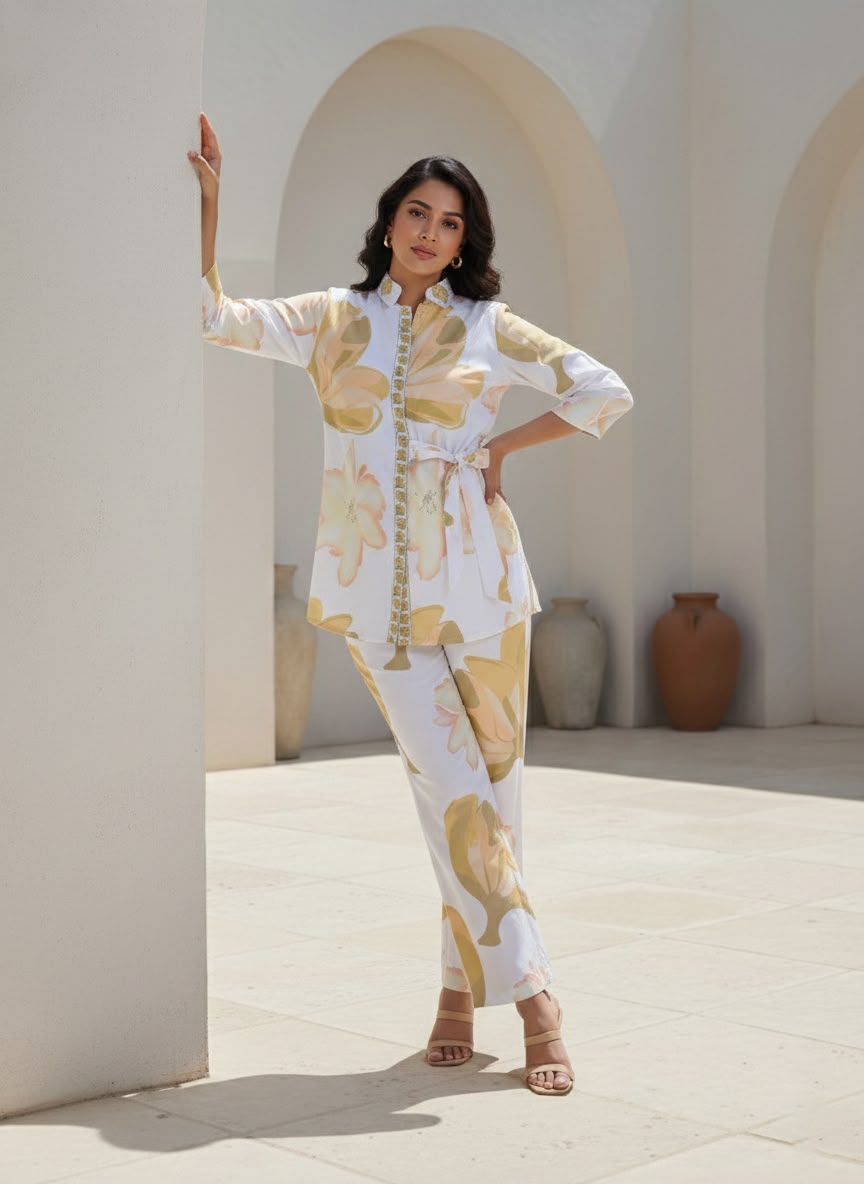 Olive Bloom Tie Waist Co-rd Set