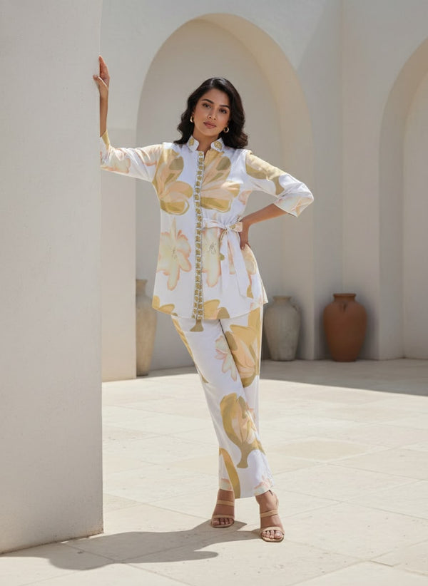 Olive Bloom Tie Waist Co-rd Set