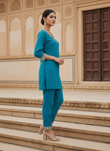 Royal Teal Mirror Work Co-rd Set
