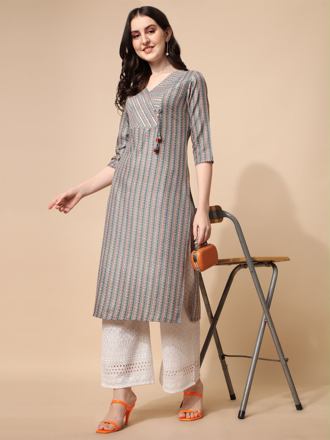 Classic Striped Angrakha Kurta