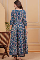 Taraya Deep Blue Floral Anarkali Suit Set