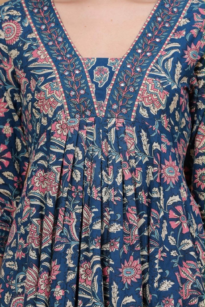 Taraya Deep Blue Floral Anarkali Suit Set