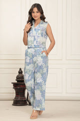 Blue Water Color Crop Top & Palazzo Set