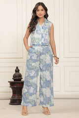 Blue Water Color Crop Top & Palazzo Set