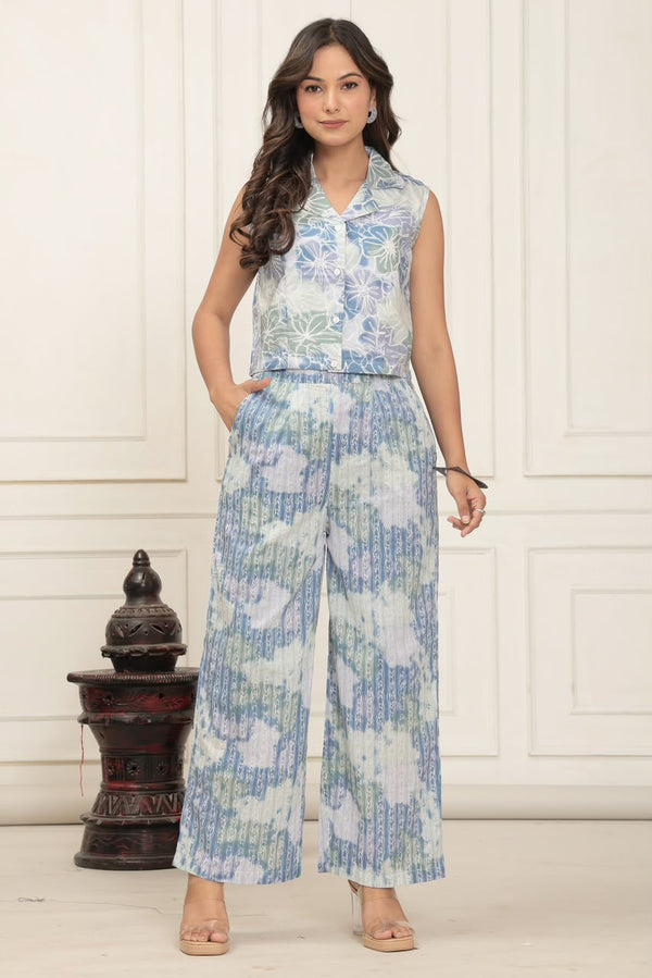 Blue Water Color Crop Top & Palazzo Set