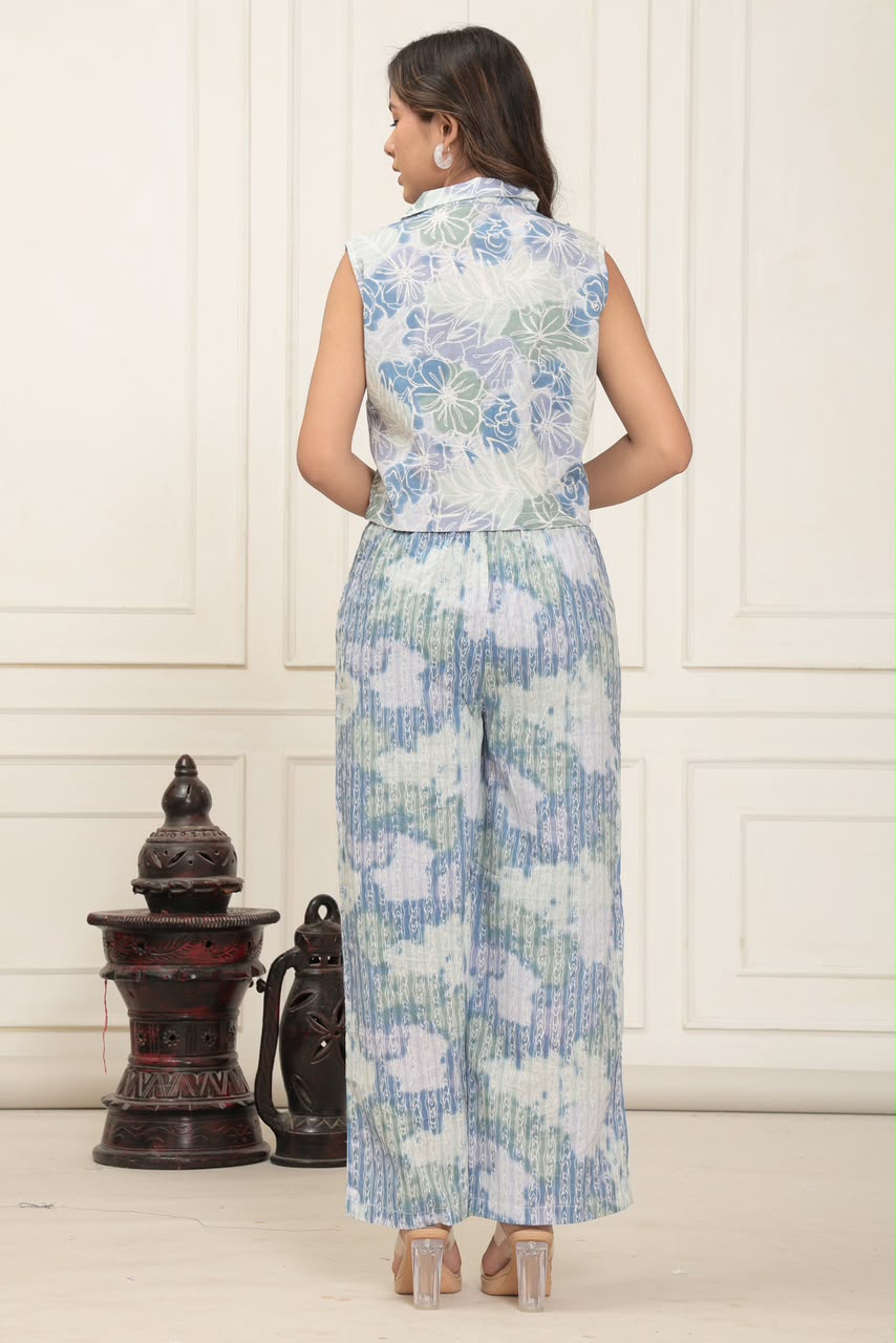 Blue Water Color Crop Top & Palazzo Set